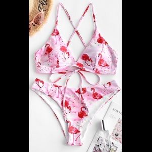 NWOT Flamingo print bikini set